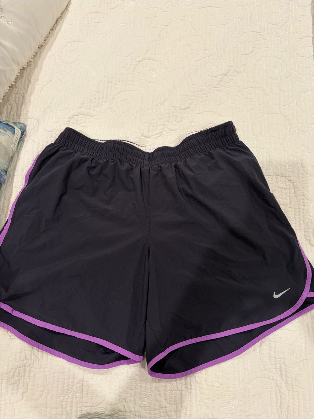 Nike Women's Black Athletic Shorts with Purple Trim